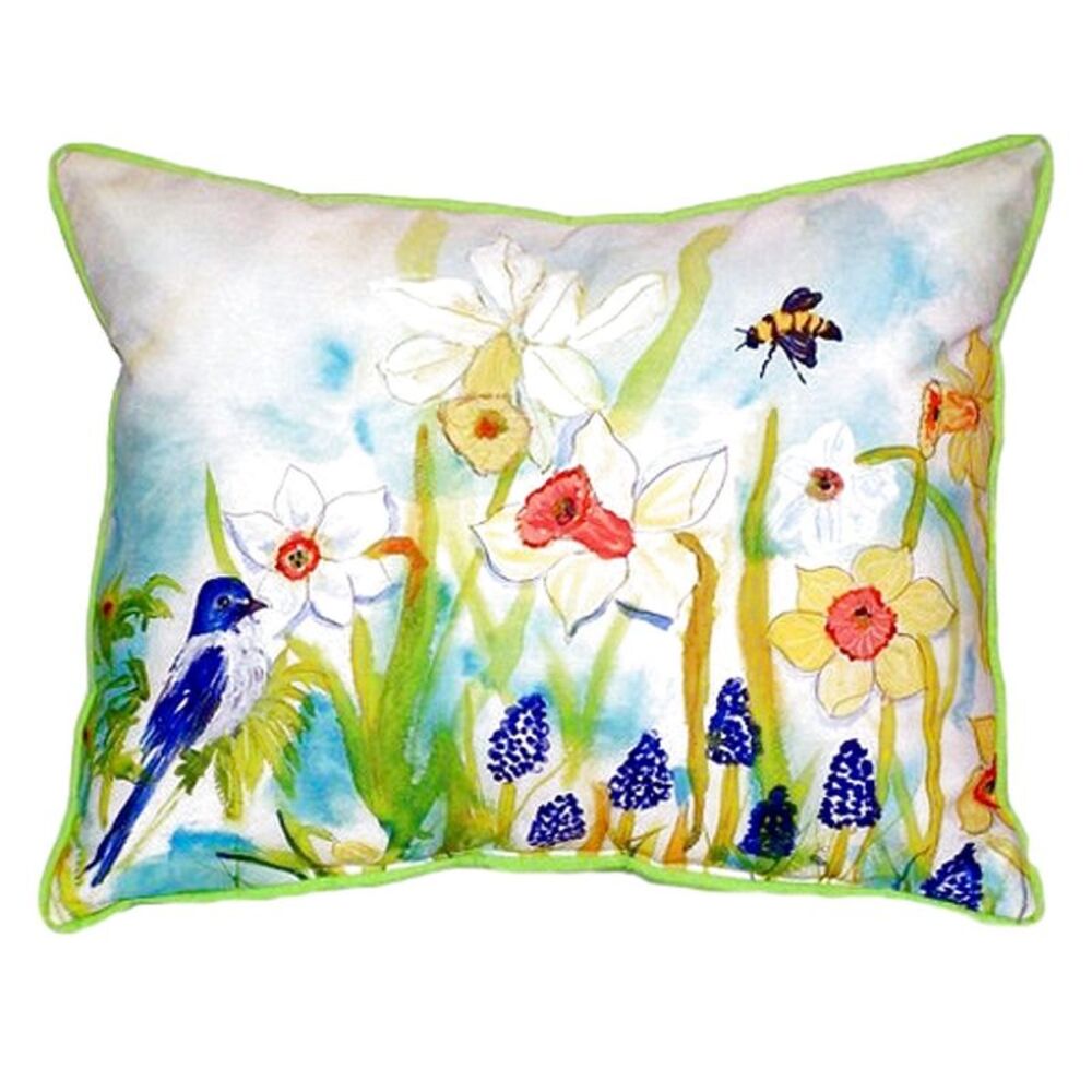 Betsy Drake Bird And Daffodils Extra Large 20 X 24 Indoor / Outdoor Pillow